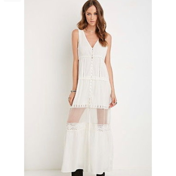 Forever 21 Dresses & Skirts - Sheer Maxi Dress with front button detail